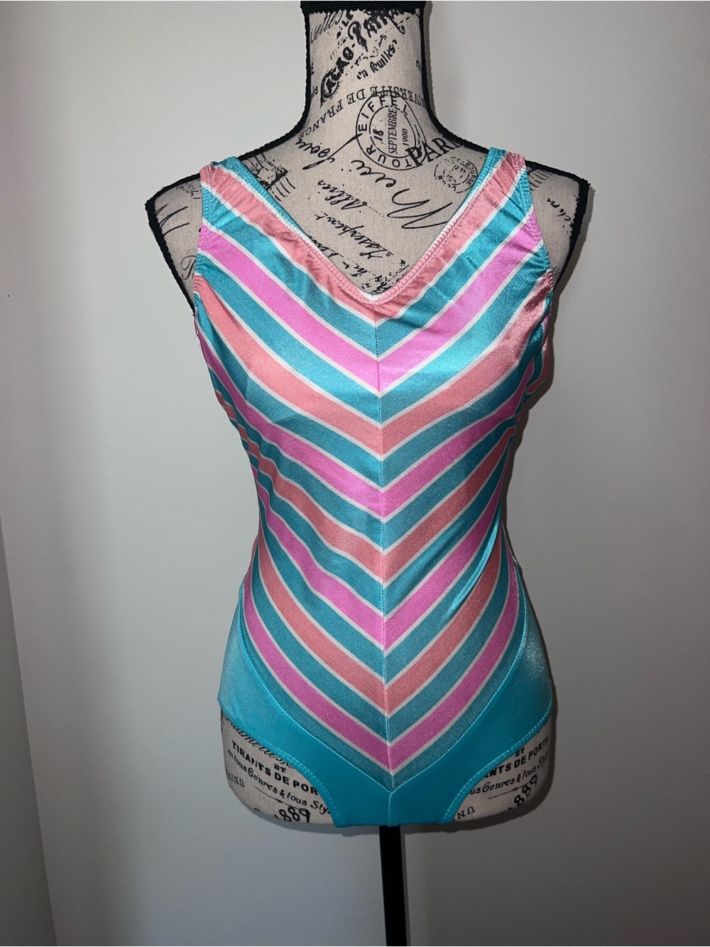 Vintage 80s Avon Fashions Chevron One Piece Swimsuit ILGWU Size 7/8